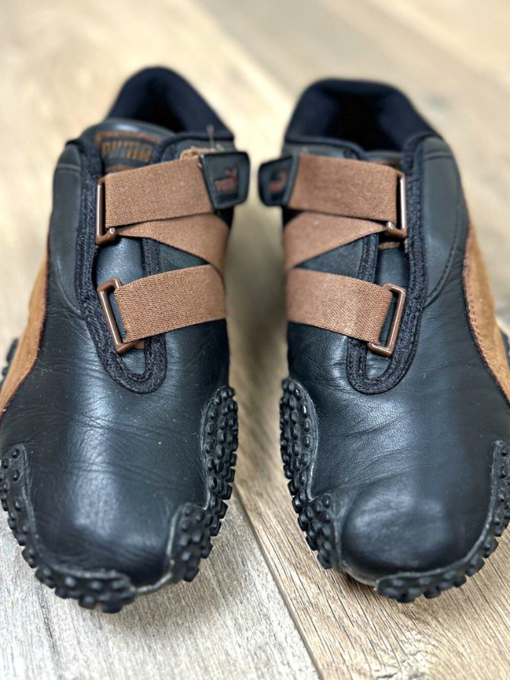 PUMA Men’s US 7 Black Brown Leather Elastic Strap Driving Shoes EU 39